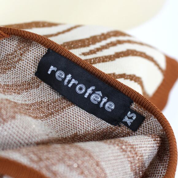 Retrofete Dimi Zebra Mini Dress Brown Cream Cut Out Sleeveless Ribbed Knit XS - Picture 7 of 8